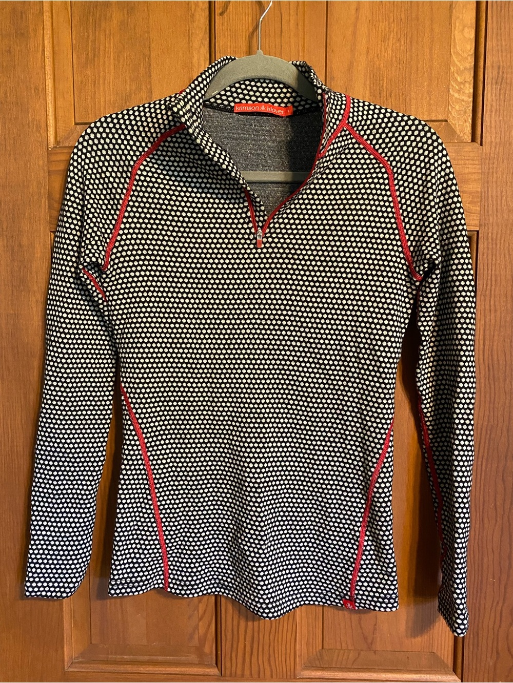 Krimson Klover Black & White Polka Dot Quarter-Zip Merino Wool Pullover Small